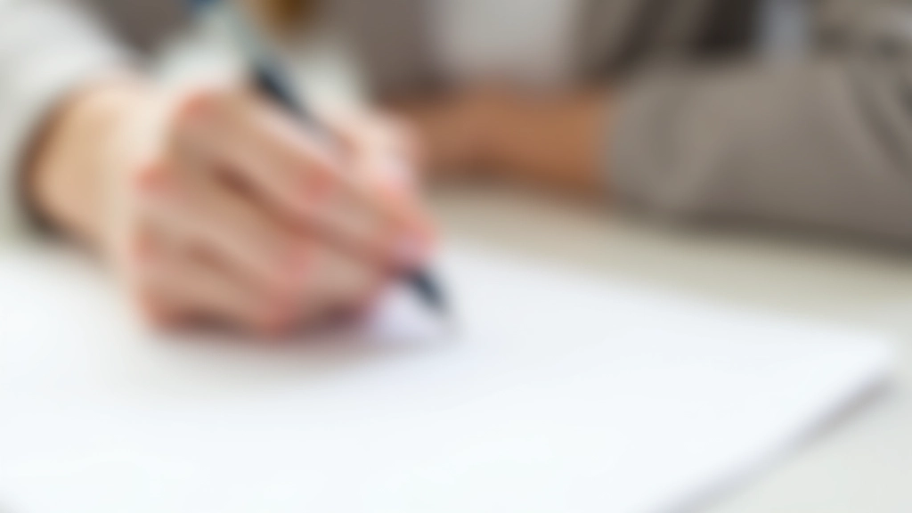 Main écrivant sur du papier avec un stylo fountain, plume en mouvement, papier blanc, environnement calme et minimaliste