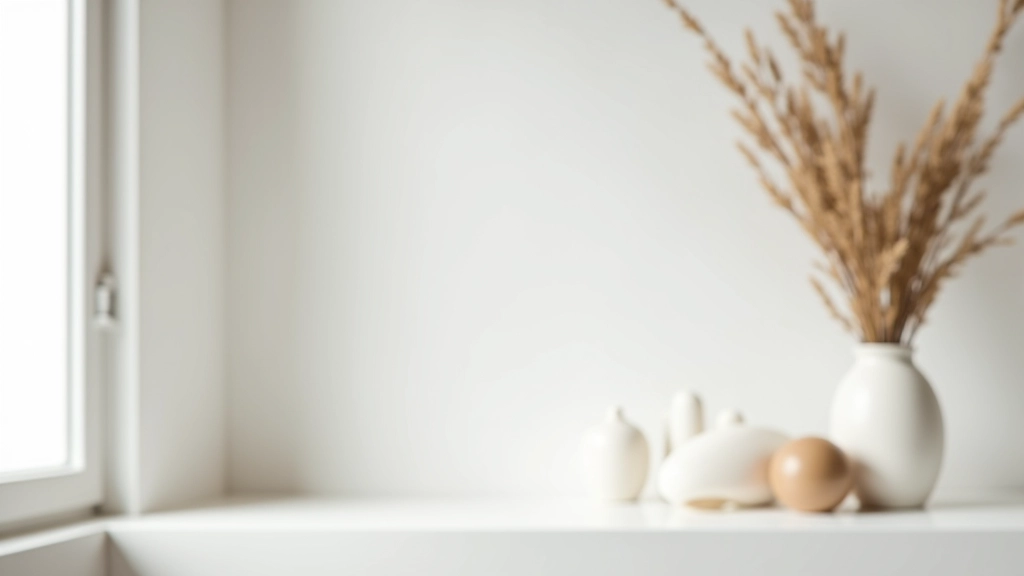 Espace de vie minimaliste et organisé, objets simples et intentionnels, ambiance sereine et dégagée