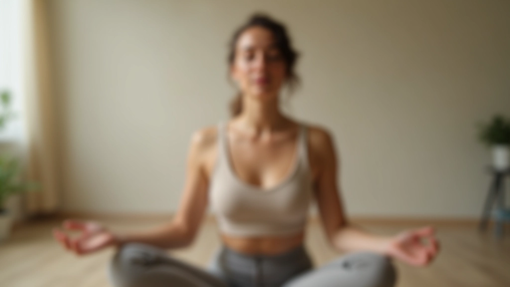 Personne en posture de méditation dans un espace calme, fenêtres lumineuses, intérieur serein, lumière naturelle douce