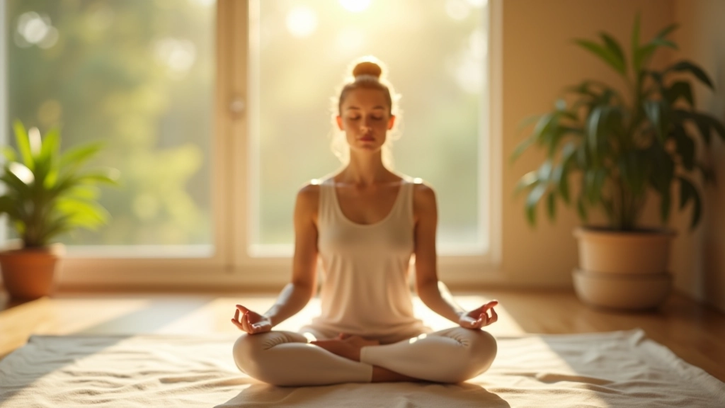 Espace de méditation serein avec lumière naturelle douce et ambiance paisible